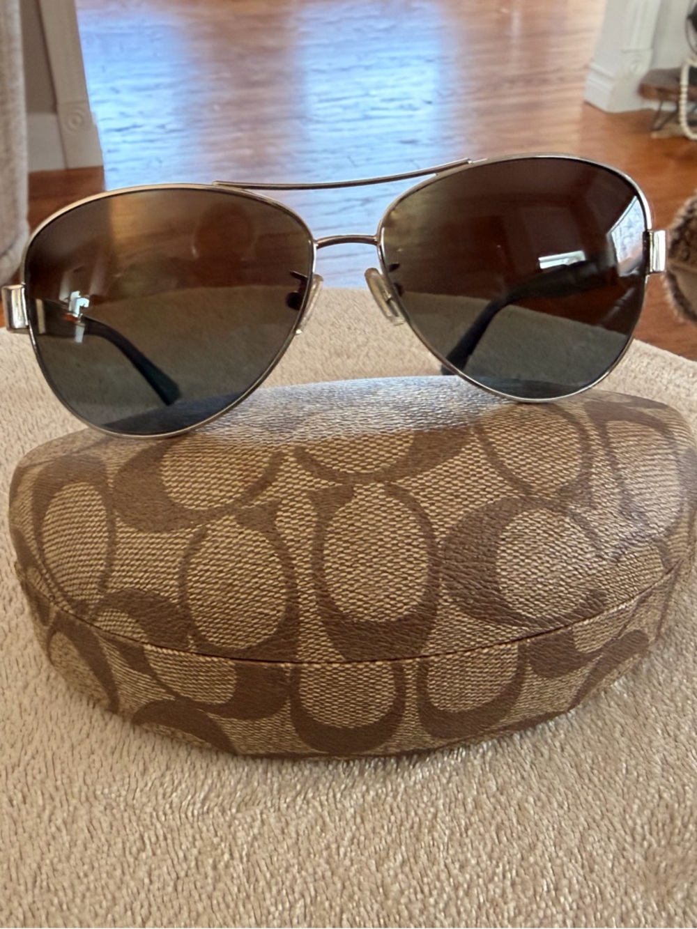 Coach Vintage Christina Aviator Sunglasses blue and silver with polarized Lenses